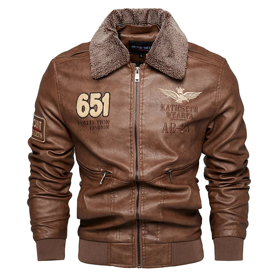 Men Autumn Jacket Bomber Biker Zipper Motorcycle Faux Fur Coat Male Fleece Pilot