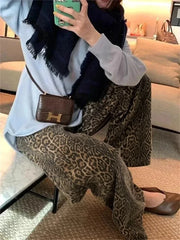 Vintage Leopard Jeans Women Casual Loose High Waist Straight Pants