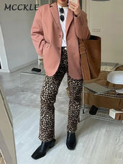 Leopard Print Jeans Trousers Women Elegant Slim Button Zipper Pencil Pants