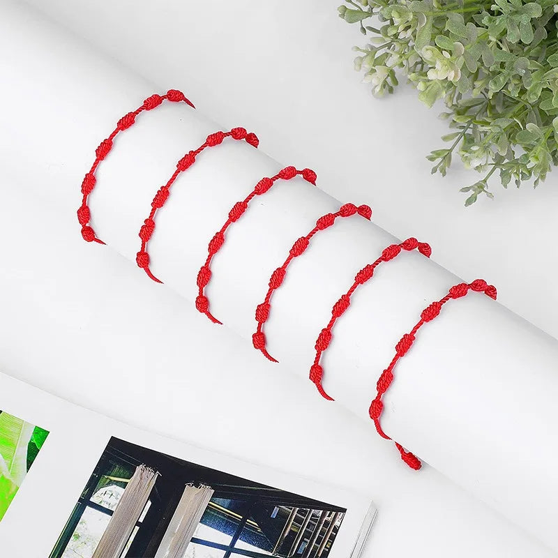 2/200Pcs 7 Knots Red String Couple Bracelet Women Men Lucky Amulet Handmade Rope Friendship Wristband Jewelry Gifts Accessory