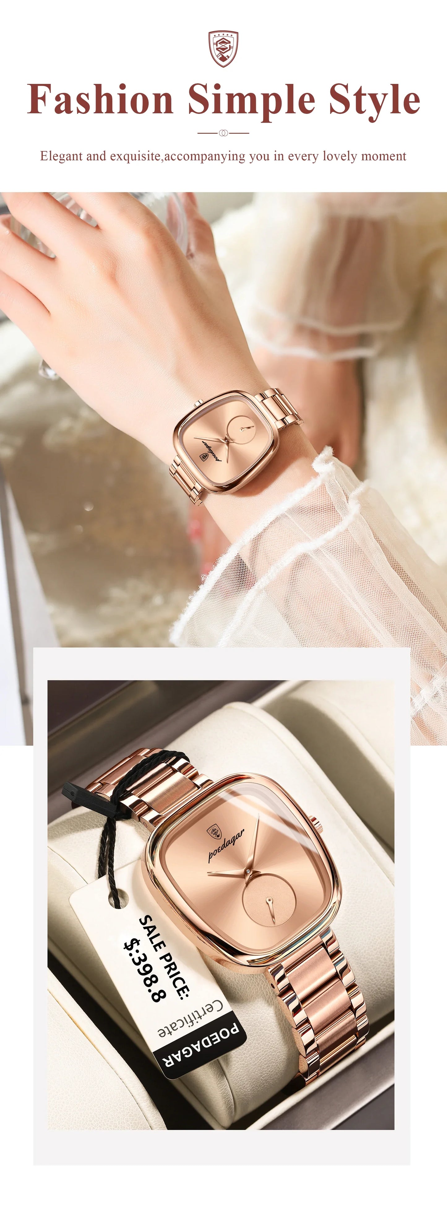 POEDAGAR Luxury Elegant Watch For Woman Waterproof Stainless Steel Quartz Women's Watches Simple High Quality Ladies Wristwatch