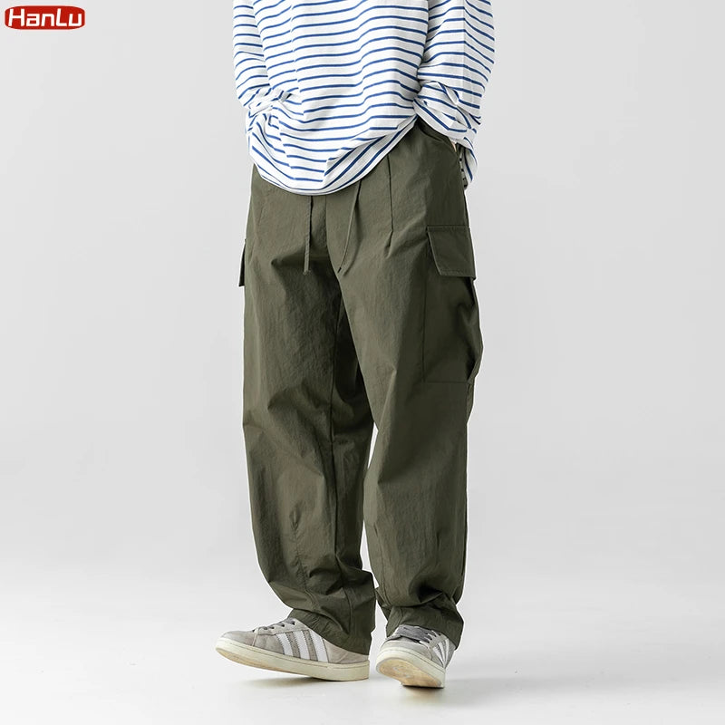 Men's Multi-Pocket Cargo Pants Men's Casual Solid Colour Straight Baggy Wide-leg Pants