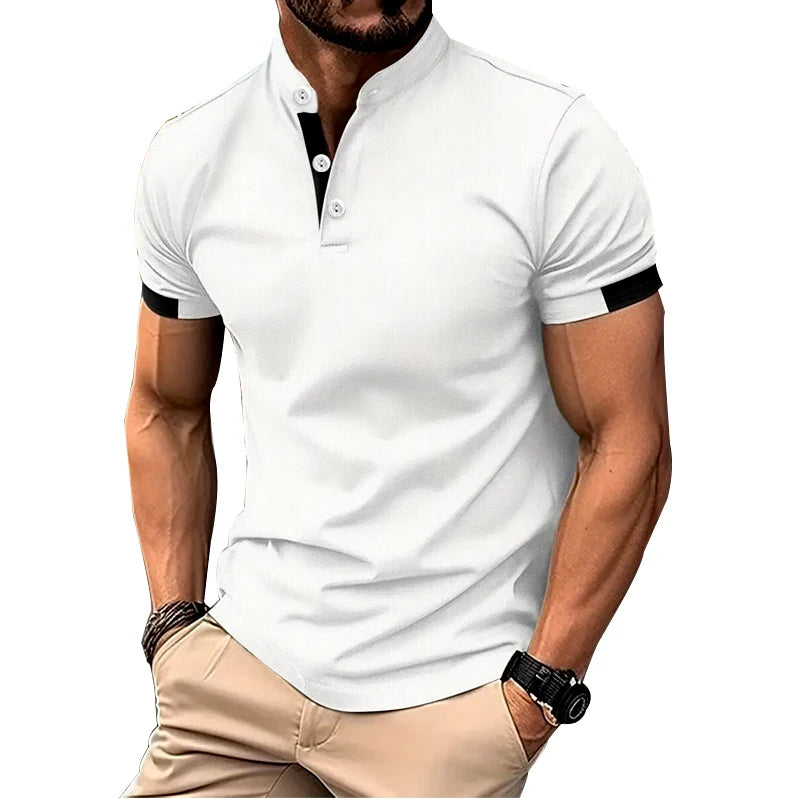 Spring Summer Men Casual Short Sleeve Stand Collar Polo T Shirt Men Sport Golf Polo Shirt Letter Print Slim Fit Polo Tops