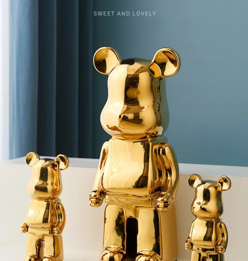 28cm Aesthetic Bear Figure Ceramics Plating Violent Bear Statue Animal Figurine Sculpture Luxury Living Room Decoration Ornament