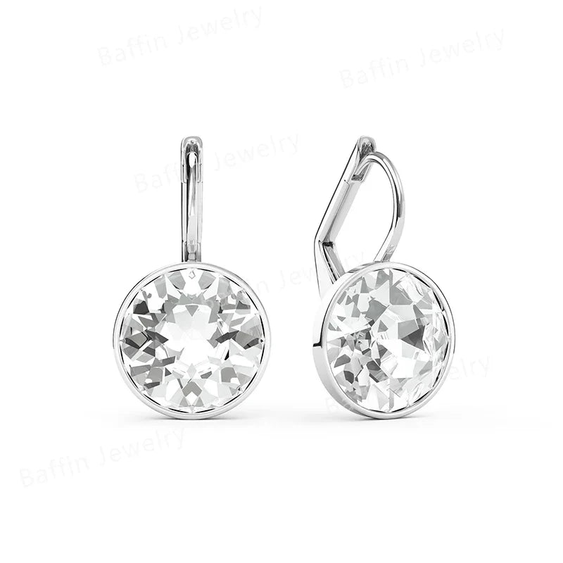 Bella Drop Earring for Women Christmas Birthday Premium Austrian Crystals Round Cut Dangle Silver Gold Color Pierced Jewelry