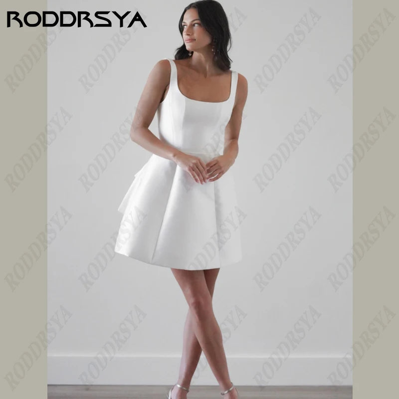 White Bridesmaid Dresses: Wedding Dress Square Collar Removable Bow
