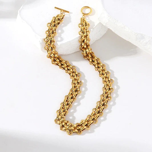 EILIECK 316L Stainless Steel Gold Silver Color Thick Chain Necklace For Women Fashion Cuban Neck Chain Waterproof Jewelry Gift