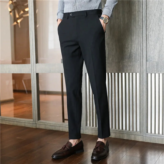 Non-iron fabric Slim Straight Black Casual Suit Pants Male Business Suit pants Blue Black Grey