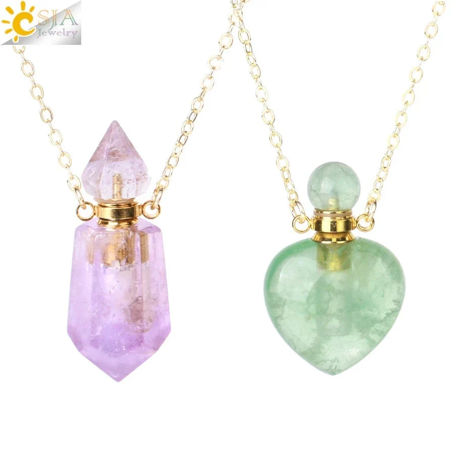Natural Stone Cone Perfume Bottle necklace Healing Clear Quartz Crystal Pendant Reiki Essentials Oil Diffuser Vial Necklace H119