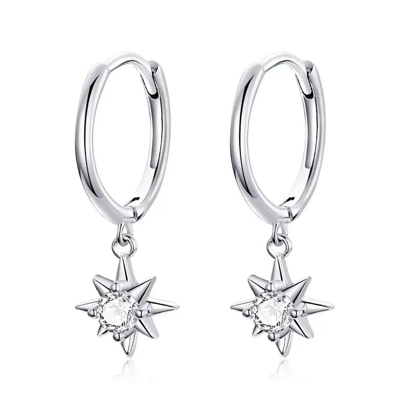 WOSTU 925 Sterling Silver European Simple CZ Ear Buckles Heart Hoop Earrings for Women Wedding Gift Minimalism Jewelry E737