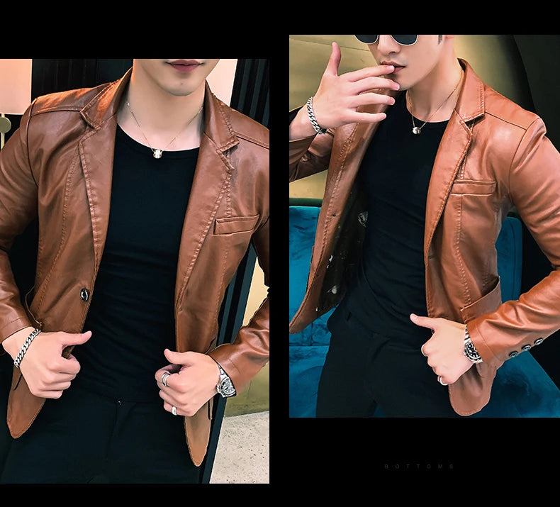 Mens Leather Jacket and Coats Spring and Autumn Men Business Casual