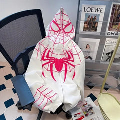 Hip Hop Men Hoodie Flocked Spider Hooded Coat Spring Autumn Gothic Style