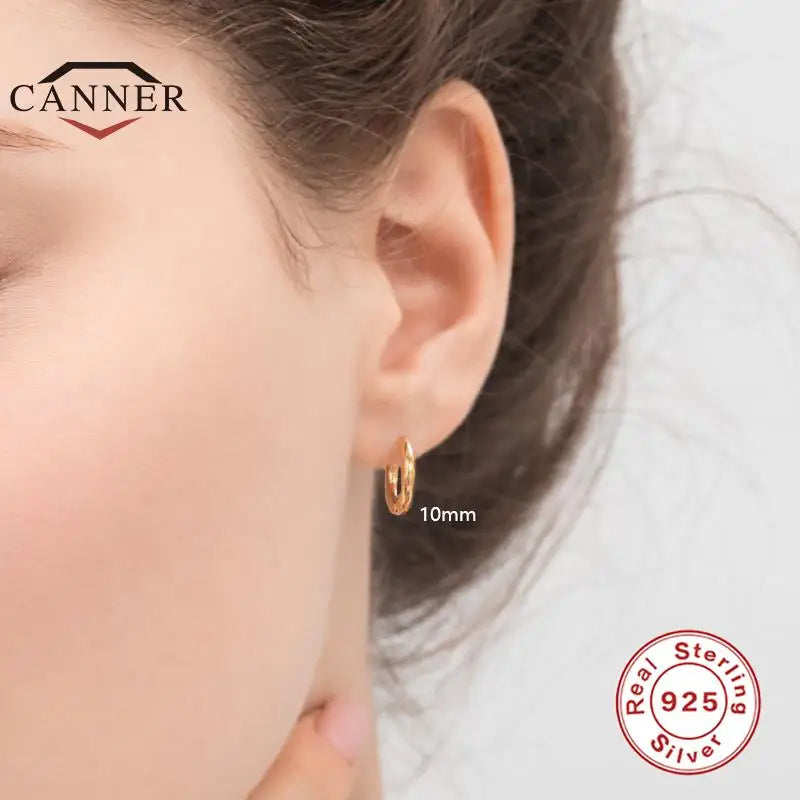 CANNER 6MM 8MM 10MM 3pcs/set Glossy Round Huggie Piercing Earrings 925 Sterling Silver Cartilage Women Hoop Earing Fine Jewelry