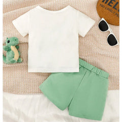 0-3 Years Infant Baby Boy 2PCS Set Cartoon Dinosaur White Short Sleeve Top+Brown Shorts Cute Sport Style Handsome Fashion Outfit