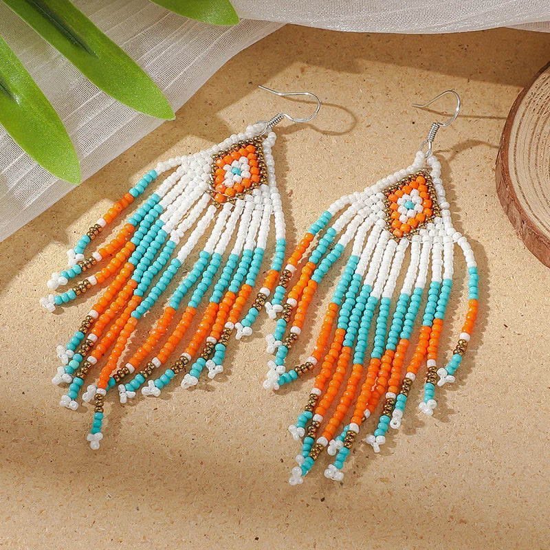 MYYA  White Rice Beads Earrings For Women Retro Boho Tassels Water Drop Earrings Exaggerated Ethnic Style Earrings Jewelry