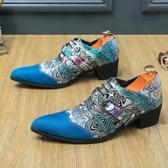 Men's Pointed Toe Dress Shoes Fashion Blue High Heels Men Leather Shoes