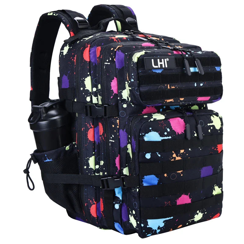 LHI 45L Tactical Backpack for Men and Women Large Athlete Gym Bag Outdoor Sports Hiking Survival Rucksack with Bottle Holder