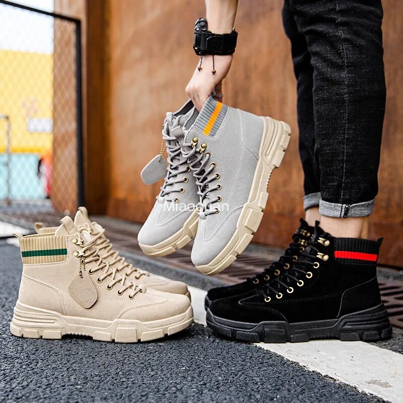 Men Boots Leather Waterproof Lace Up Military Boot Men Winter Fashion Ankle Shoes