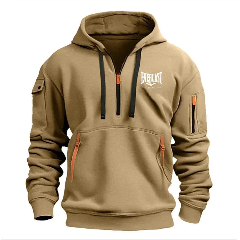 Modo herfst en inverno herenmerkkleding ontwerp met mealous ritsen bedrukte moletom com capuz casual losse trui met capuchon