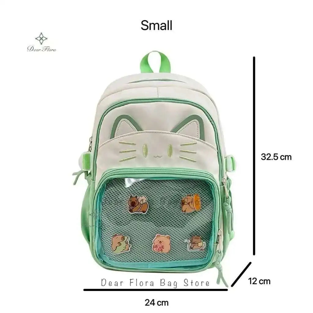 Y2K Cute Cat Ita Backpacks Large Capacity Knapsack Casual Girl Transparent DIY Display Rucksack Cartoon Trendy Travel Schoolbags