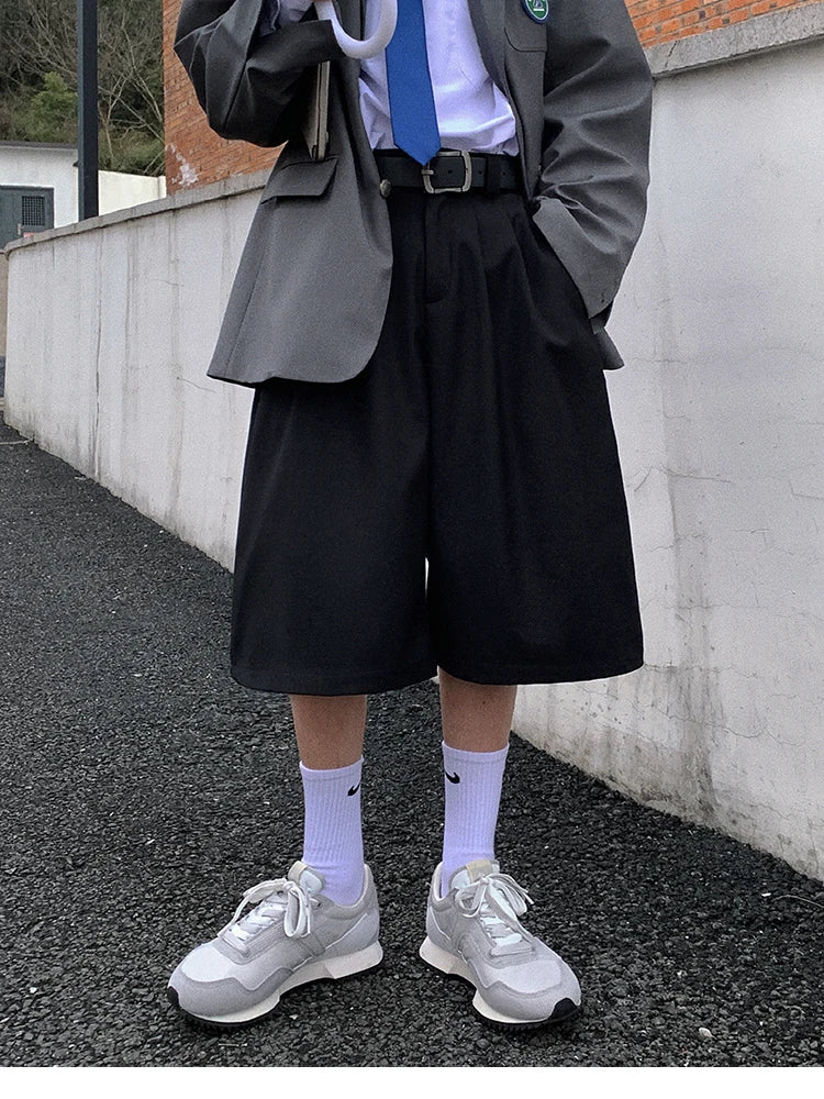 Mauroicardi Spring Summer Loose Casual Soft Black Pleated Shorts for Men Mens with High Waist Short Straight Pants Clothes 2024