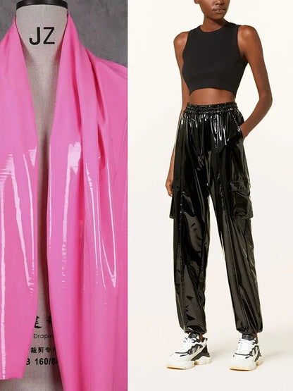 Women High Waist Shiny Faux Leather Lantern Pants Ladies Casual Wet Look PU