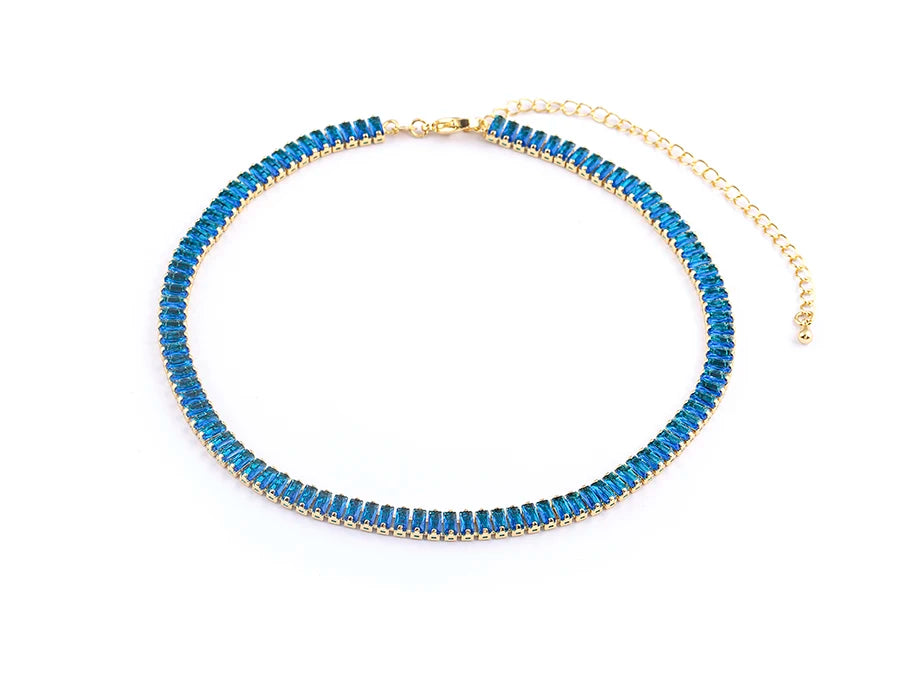 Nidin Classic Colorful Tennis Necklace Men and Women Rectangular Full Zircon Neck