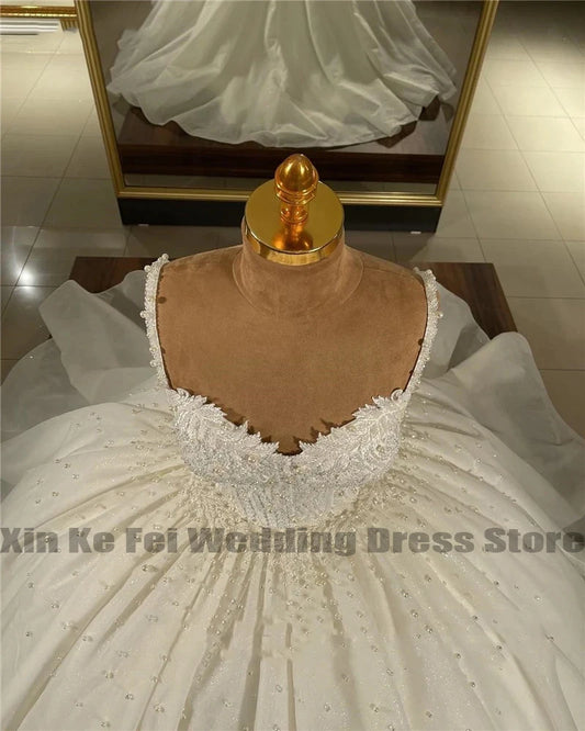 Women's Wedding Dresses Shiny Bead String Elegant A-Line Princess Bridal Gowns