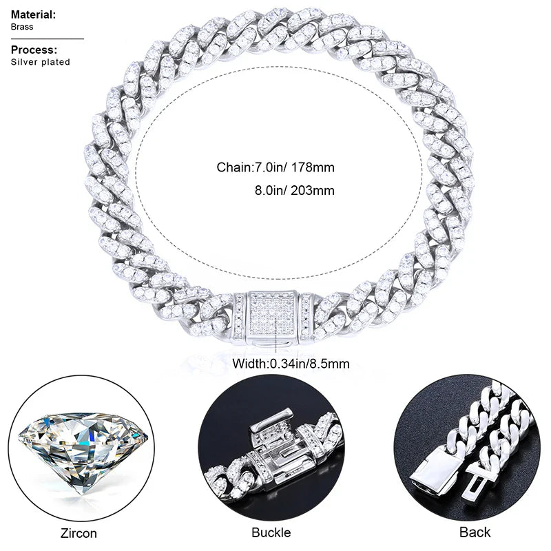 6mm 8mm Miami Cuban Chain Bracelet for Men Women Hip Hop 5A Cubic Zirconia Iced Out Jewelry