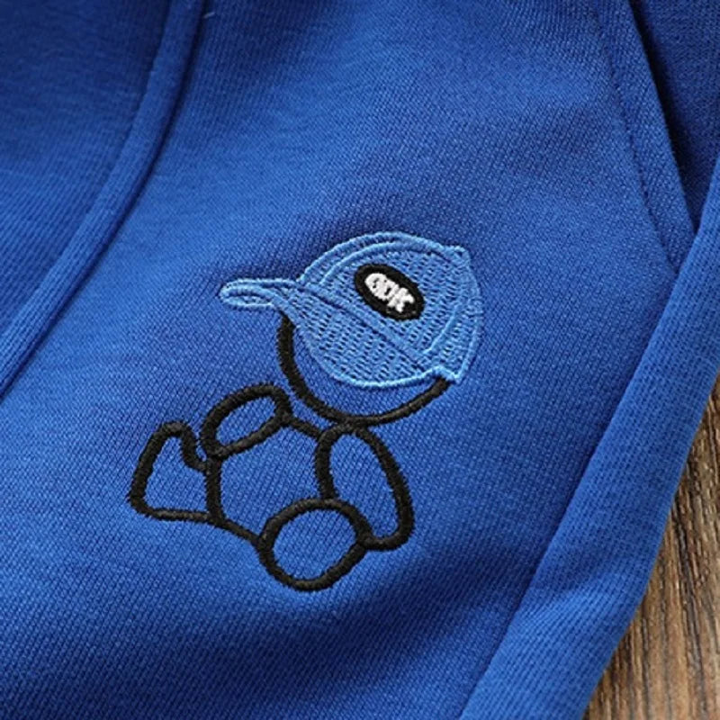 Teenage Boy Clothes Children Girl fake two pieces Sweater Pullover And pants Set kid Embroidery Cartoon Bear Top Bottom Suit