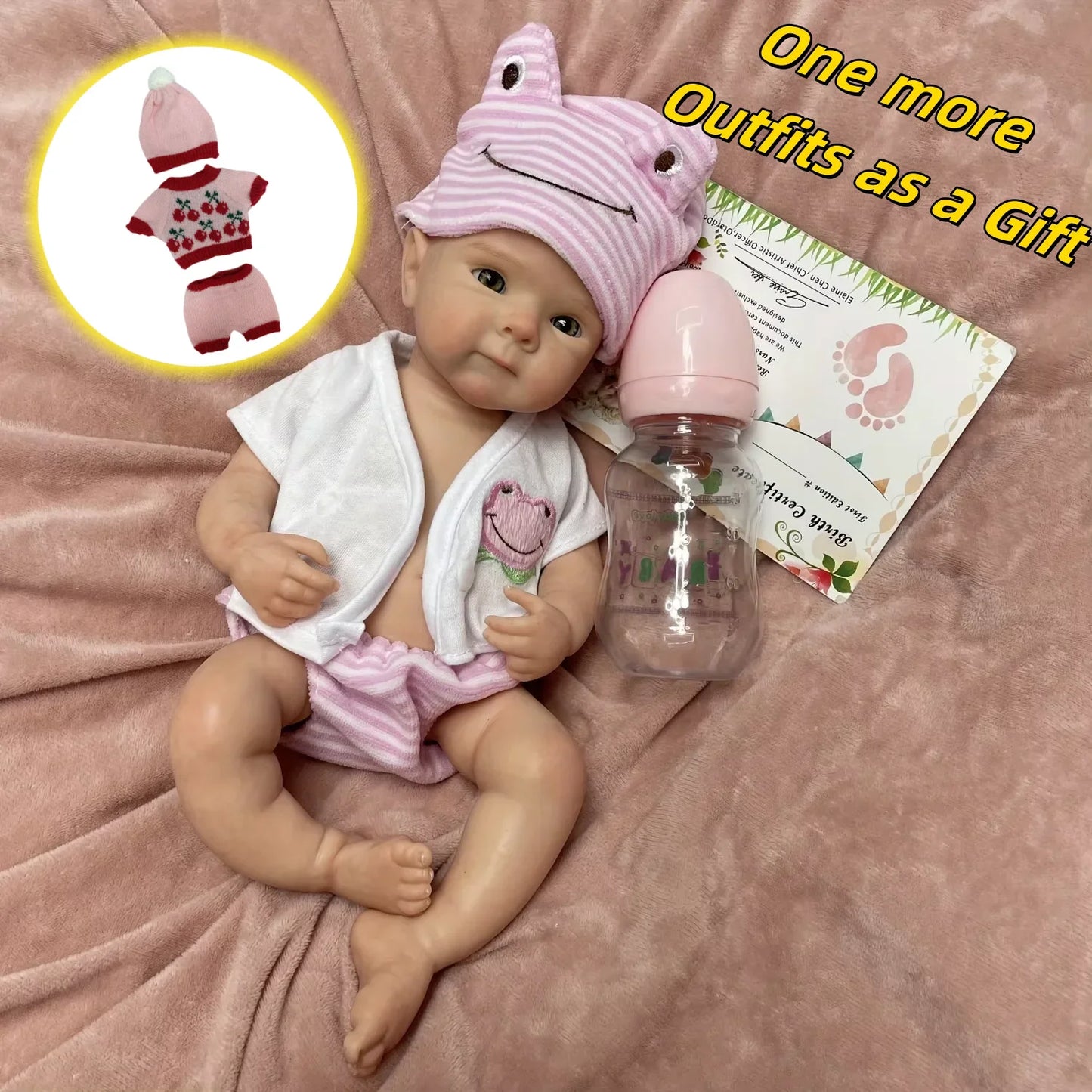 Can Open Mouth 33cm Bettie Solid Silicone Bebe Reborn Girl With 2 Sets Outfits 3D Painted Skin Soft Reborn Doll For Kid's Gift
