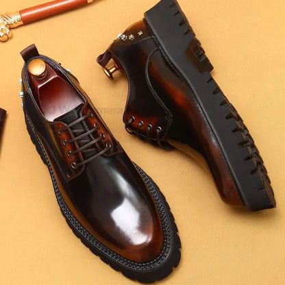 HKDQ Men's Oxfords Genuine Leather Male Wedding Party Dress Shoes For Men Round Head Lace-Up Office Suit Formal Derby Shoes