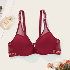 Thick Pad Push Up Bra with wire for Small Chest Women Letter Print Mesh Underwear