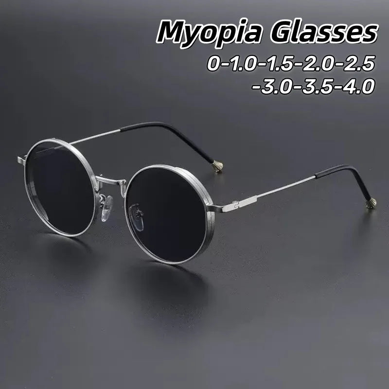 Personality Metal Round Myopia Sunglasses Driving Riding Outdoor UV400 Resistant Party Gatherings Eyeglasses 0 TO -4.0