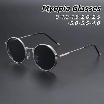 Personality Metal Round Myopia Sunglasses Driving Riding Outdoor UV400 Resistant Party Gatherings Eyeglasses 0 TO -4.0