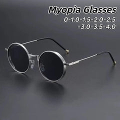 Personality Metal Round Myopia Sunglasses Driving Riding Outdoor UV400 Resistant Party Gatherings Eyeglasses 0 TO -4.0