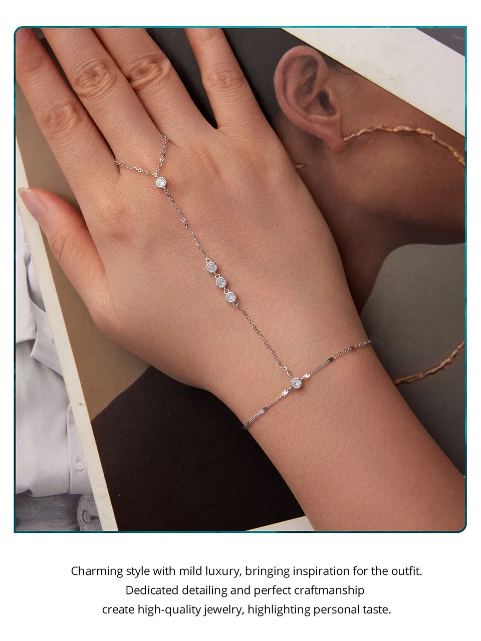 BISAER 925 Sterling Silver Finger Ring Bracelet Hand Chain Trendy Thin Dainty Stackable Chain Plated Gold for Women Fine Jewelry