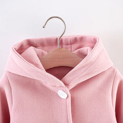 Children's Autumn Woolen Coat Long Girls' Autumn/Winter Thickened Hooded Top Woolen Girl Baby Jacket