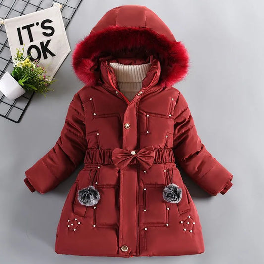 Thick Keep Warm Winter Girls Jacket Detachable Hat Plush Collar