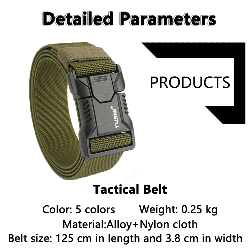 TUSHI Aluminum Alloy Quick Release Pluggable Buckle Elastic Belts For Men Durable Tactical Belt Cowboy Outdoor Army Belt Hunting