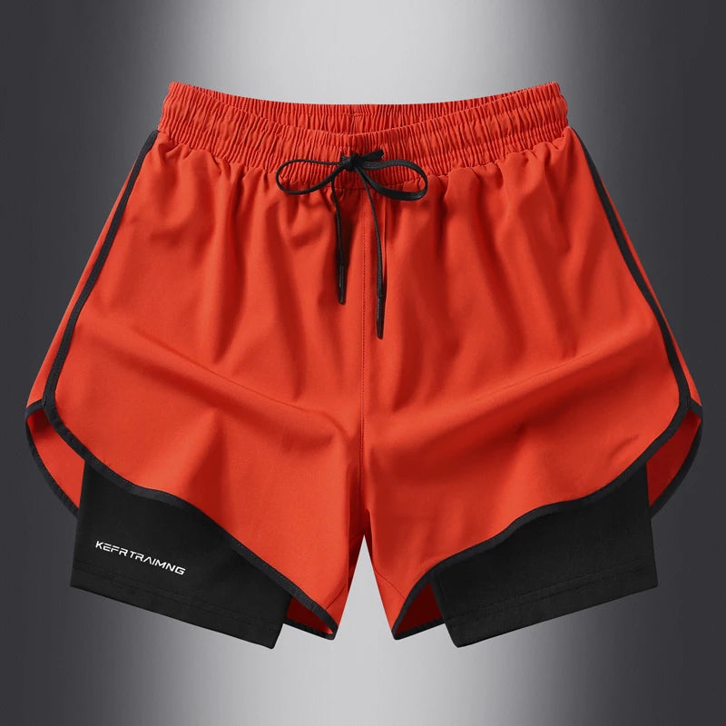 Fake two pieces of summer sports shorts, men's and women's quick drying three point running training itness lining American b