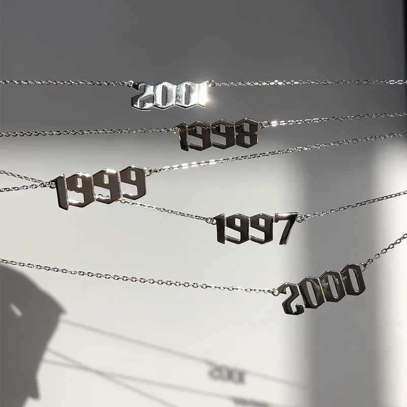 Stainless Steel Birth Year Necklaces For Women Men Gold Silver Color Neck Chain Choker Male Female Pendant Necklace Jewelry