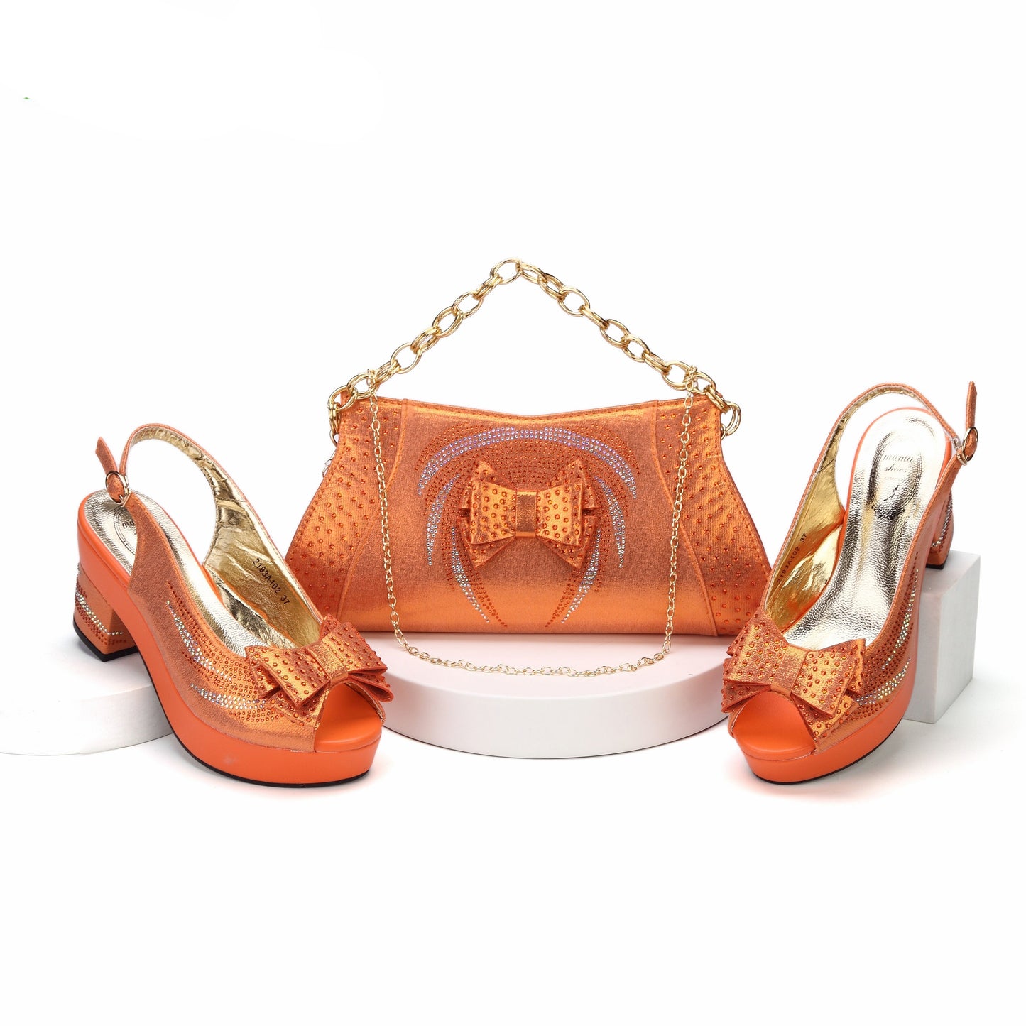 Gold Color Square Platform Design Ladies Sandals Shoes