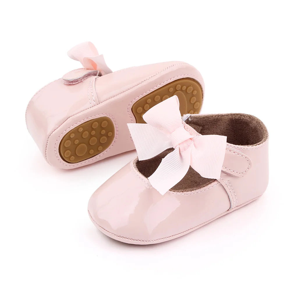 Baby Girl Princess Shoes PU and TPR Anti-slip Cute Bowknot Toddler