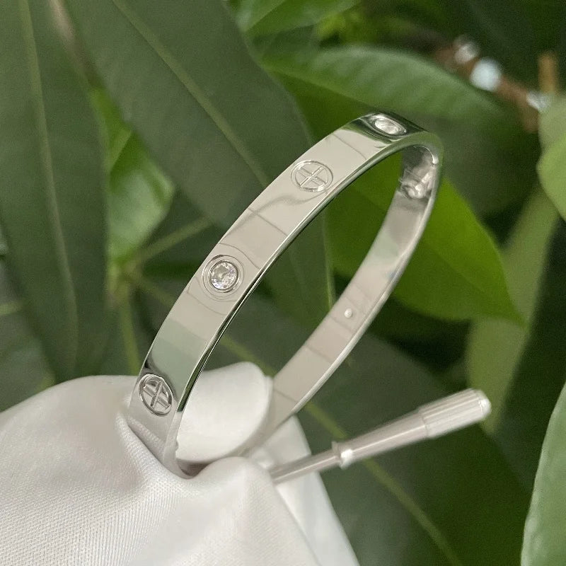 Stainless Steel Couple Bracelet for Women Men Love Cross Zircon Cartierred Bangle Valentine's Day Gift Anniversary Jewelry