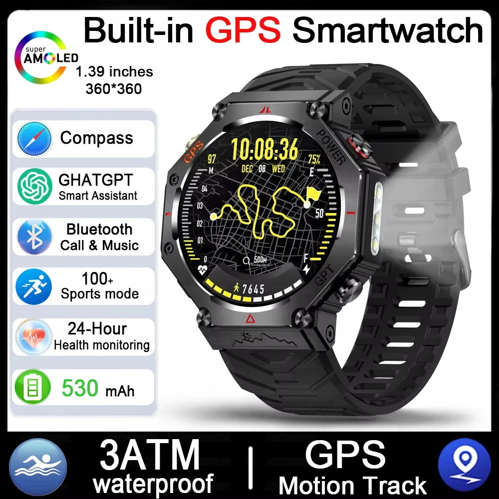 2025 For HUAIWE Military Outdoor GPS Sports Smart Watch Men 1.39" 5ATM Waterproof 530mAh ChatGPT AI Assistant Compass Smartwatch