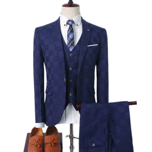 Tuxedo for Mens: Plaid Suit Men Blazer Vest Pants Business British Style