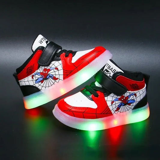 Spiderman LED Light Kids Shoes Boys and Girls Light Kids Light Kids Sports Shoes Mesh Sports Boys and Girls LED Light Shoes