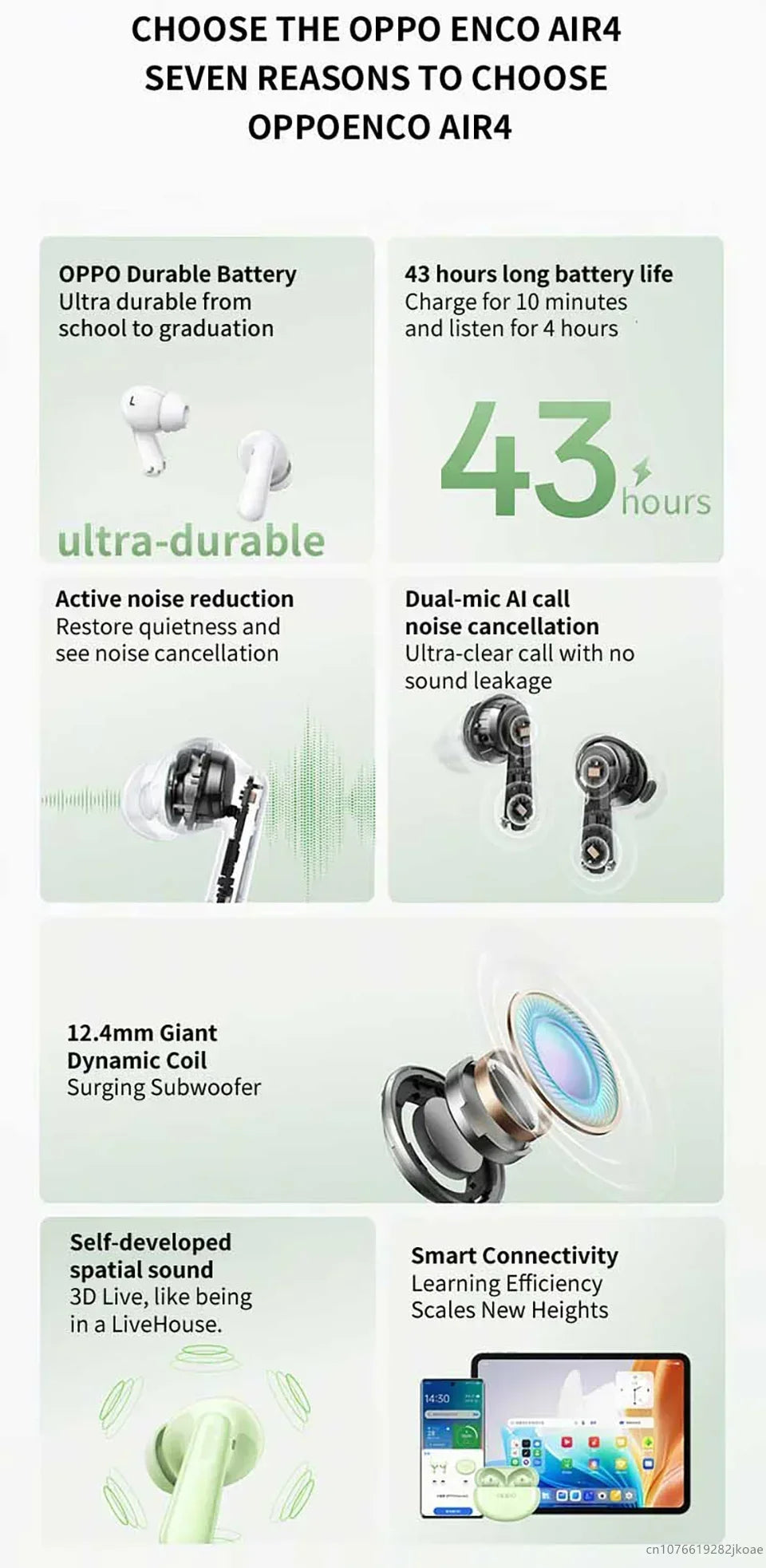 New OPPO Enco Air4 Earphones Wireless Bluetooth 5.4 ANC Noise Cancelling Sports Game Headphones HiFi Stereo HD Mic Call Headset