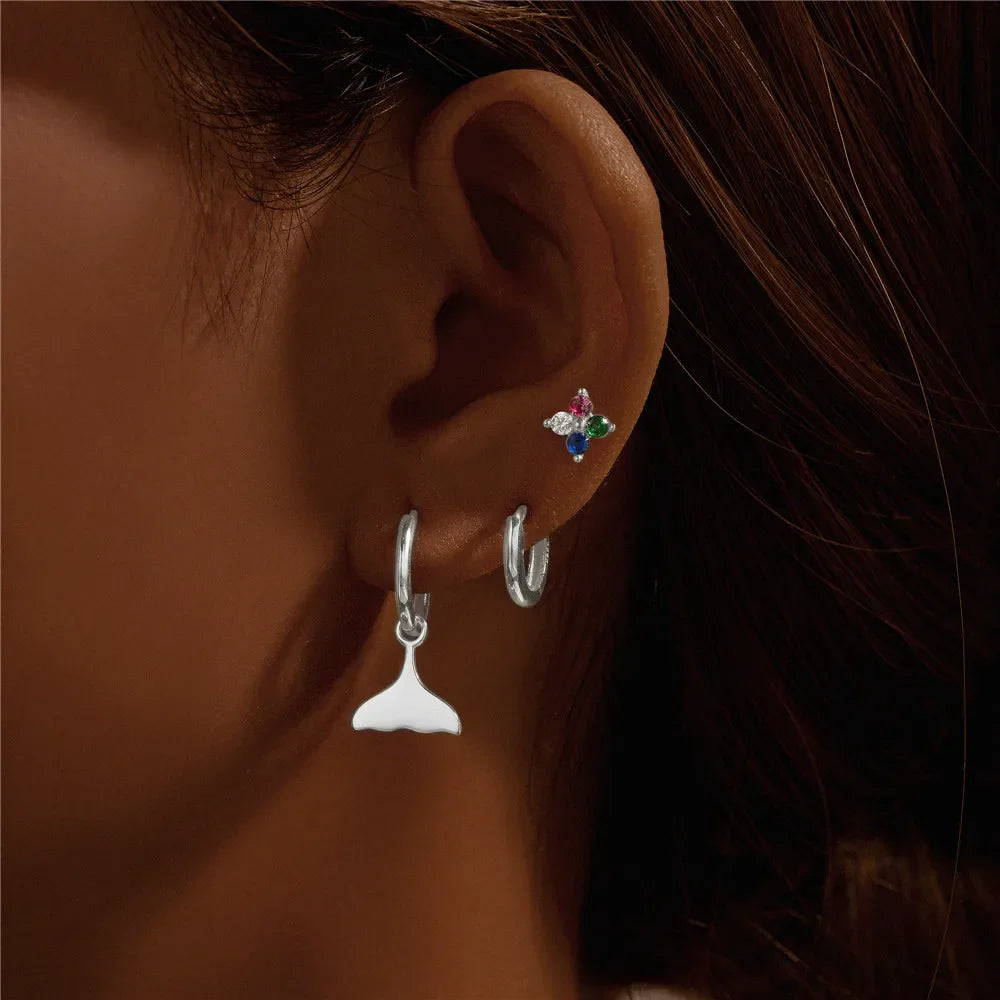 AIDE 925 Sterling Silver 3pcs 4pcs Set Zircon Stud Earrings 18k Gold Star Minimalism Huggies Earring Fine Jewelly Set Party Gift